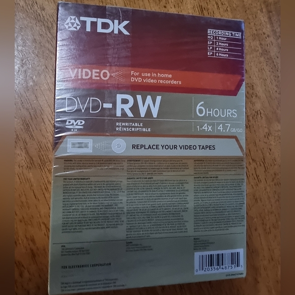 ๐๏ธ TDK DVD-RW 5 pack 6 hours 1-4x 4.7 GB/GO New Sealed - Picture 3 of 3